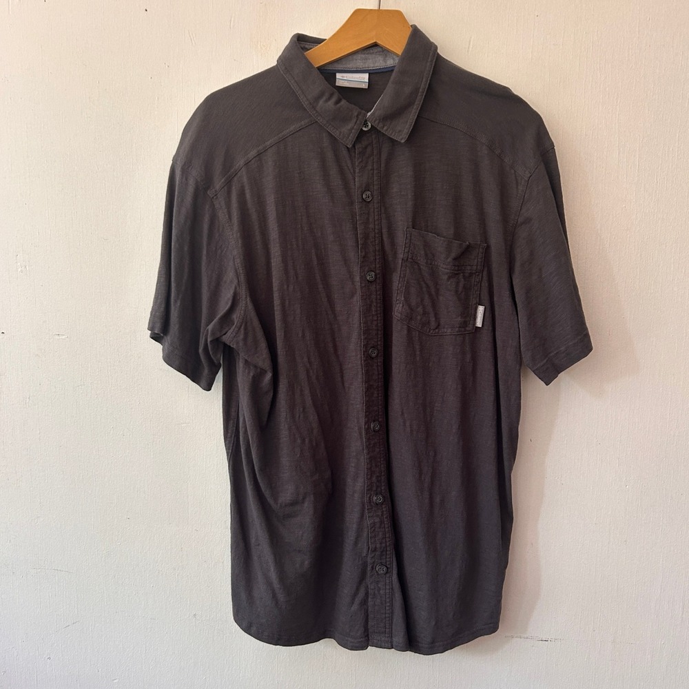 Columbia Button Down Shirt Mens Large Gray Short Sleeve Slub Cotton Gorpcore